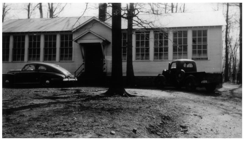 Photograph of the two-room Cub Run Colored School, circa 1942. 